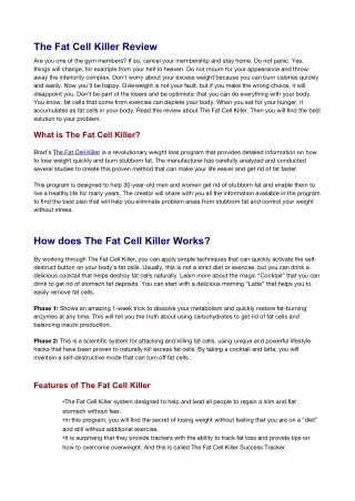 The Fat Cell Killer Review – Science-Based Methods To KILL Your Fat Cells!!