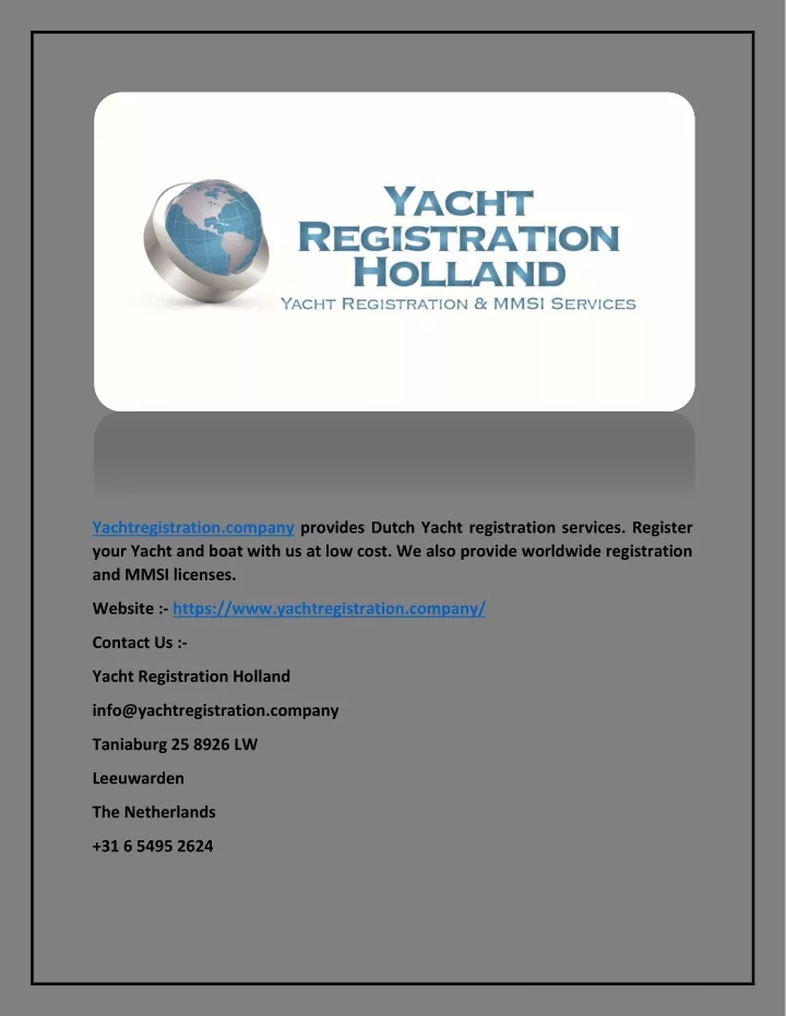 yachtregistration company provides dutch yacht