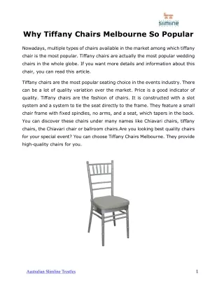 Why Tiffany Chairs Melbourne So Popular