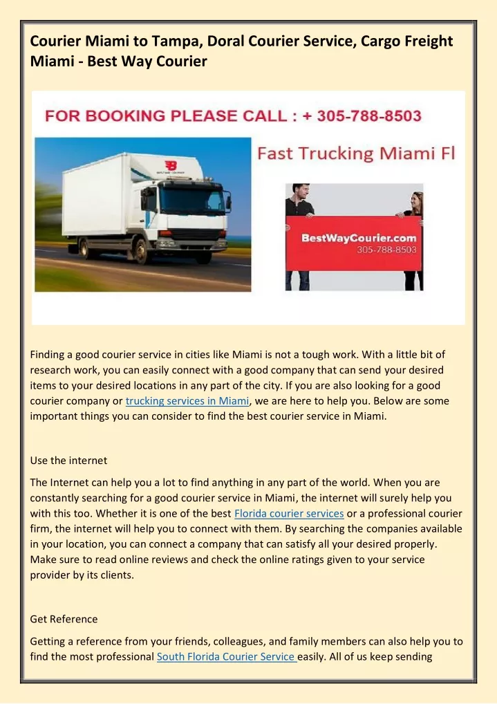 courier miami to tampa doral courier service