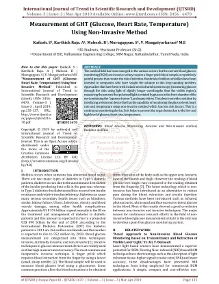 Measurement of GHT Glucose, Heart Rate, Temperature Using Non Invasive Method