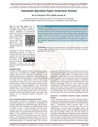 Automatic Question Paper Generator System