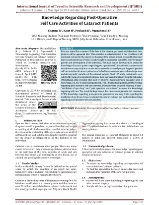 Knowledge Regarding Post Operative Self Care Activities of Cataract Patients