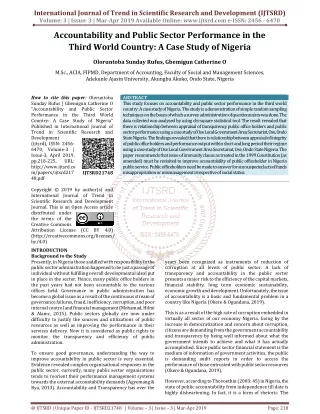 Accountability and Public Sector Performance in the Third World Country A Case Study of Nigeria