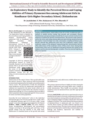 An Exploratory Study to Identify the Perceived Stress and Coping Abilities of Primary Dysmenorrhea among Adolescent Girl