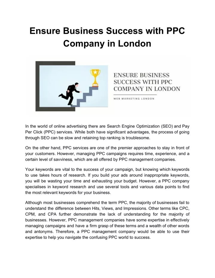 ensure business success with ppc company in london