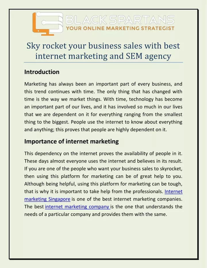 sky rocket your business sales with best internet