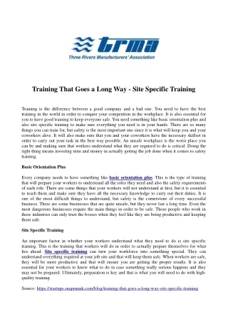 Training That Goes a Long Way - Site Specific Training