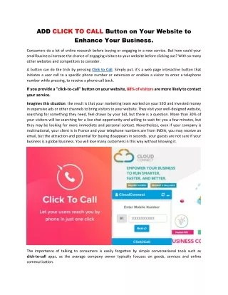 ADD CLICK TO CALL Button on Your Website to Enhance Your Business.