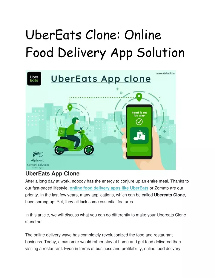 ubereats clone online food delivery app solution