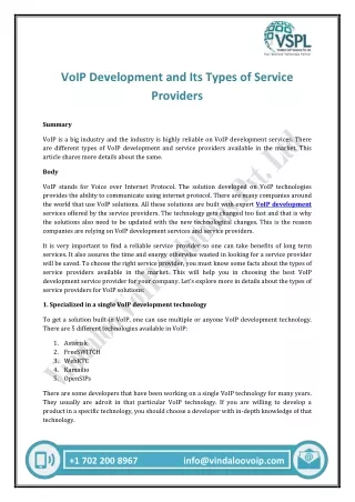 VoIP Development and Its Types of Service Providers