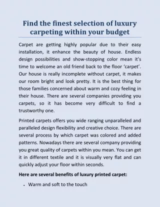 Find the finest selection of luxury carpeting within your budget