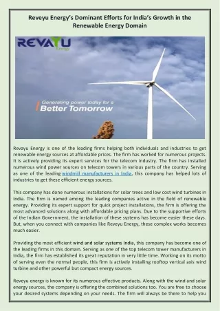 Home Wind Turbine Kits India, Wind Turbine Suppliers - Revayu Energy