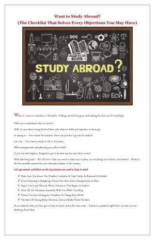Want to Study Abroad?  (The Checklist That Solves Every Objections You May Have)