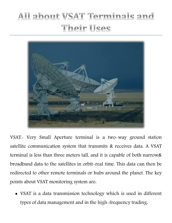 vsat very small aperture terminal