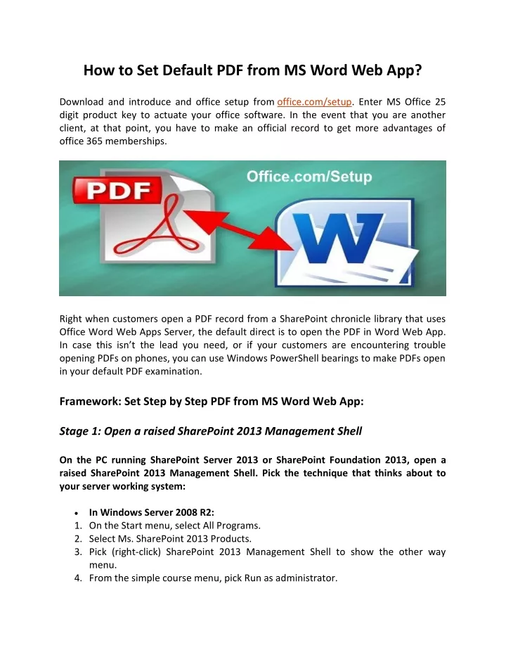 how to set default pdf from ms word web app