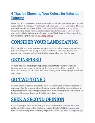4 Tips for Choosing Your Colors for Exterior Painting