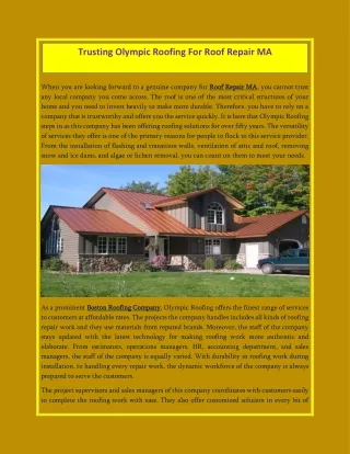 Trusting Olympic Roofing For Roof Repair MA