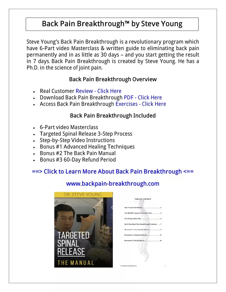 back pain breakthrough by steve young