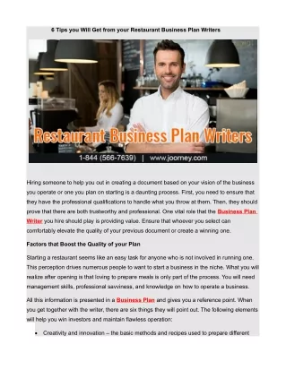 6 Tips you Will Get from your Restaurant Business Plan Writers