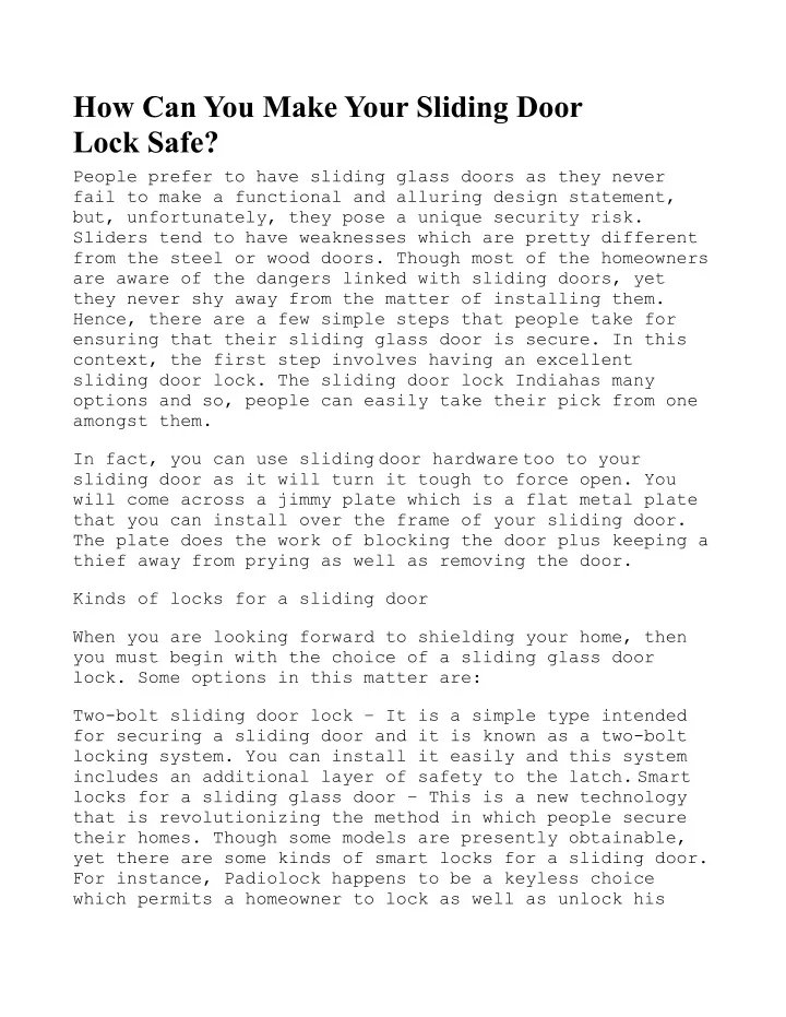 how can you make your sliding door lock safe