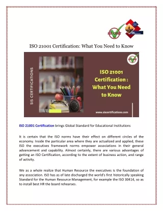 ISO 21001 Certification : What You Need to Know