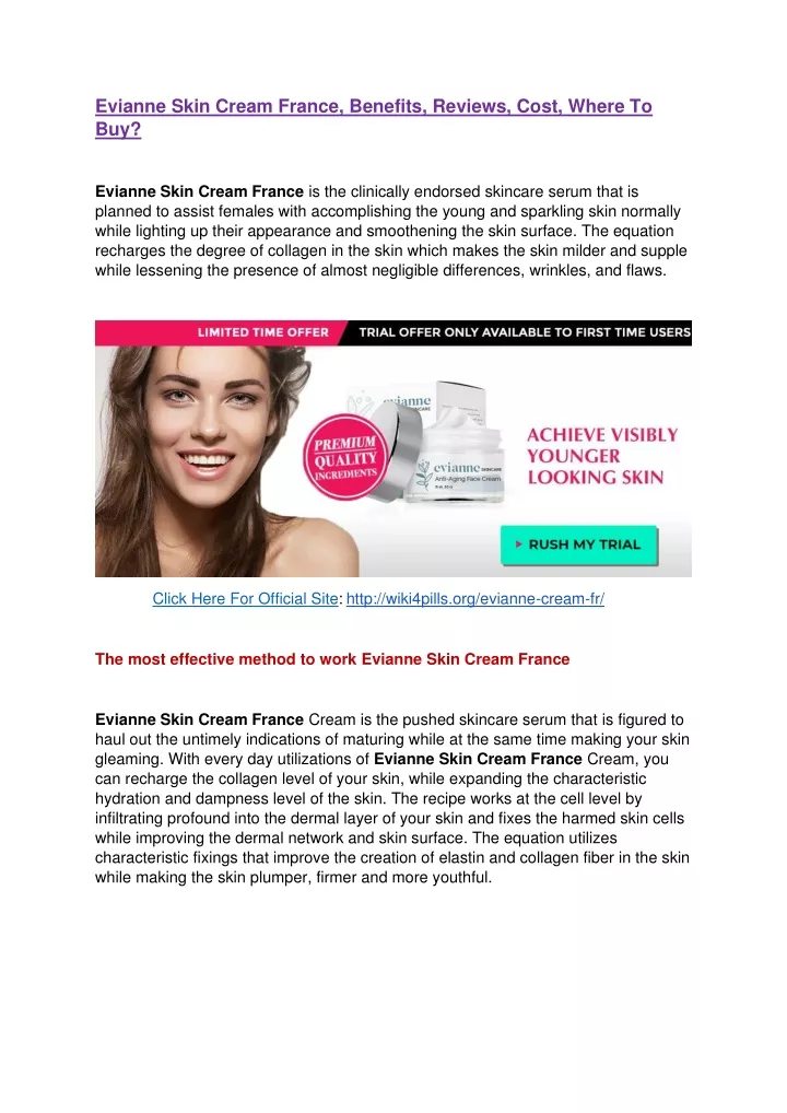 evianne skin cream france benefits reviews cost