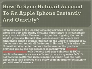 How To Sync Hotmail Account To An Apple Iphone Instantly And Quickly?