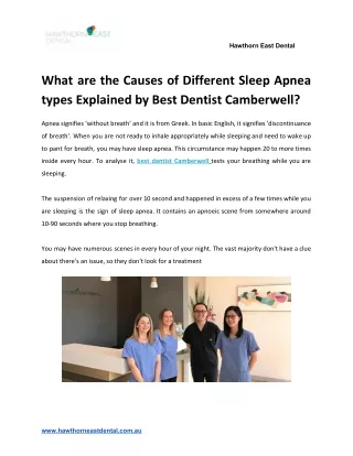 What are the Causes of Different Sleep Apnea types Explained by Best Dentist Camberwell?