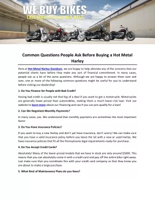 Common Questions People Ask Before Buying a Hot Metal Harley