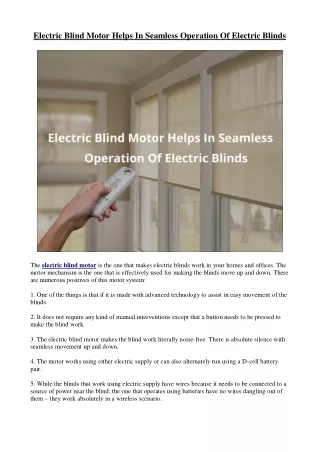 Electric Blind Motor Helps In Seamless Operation Of Electric Blinds