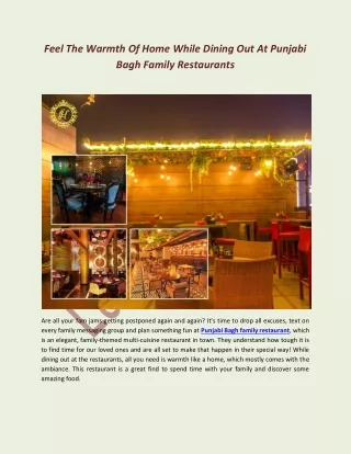 Feel The Warmth Of Home While Dining Out At Punjabi Bagh Family Restaurants