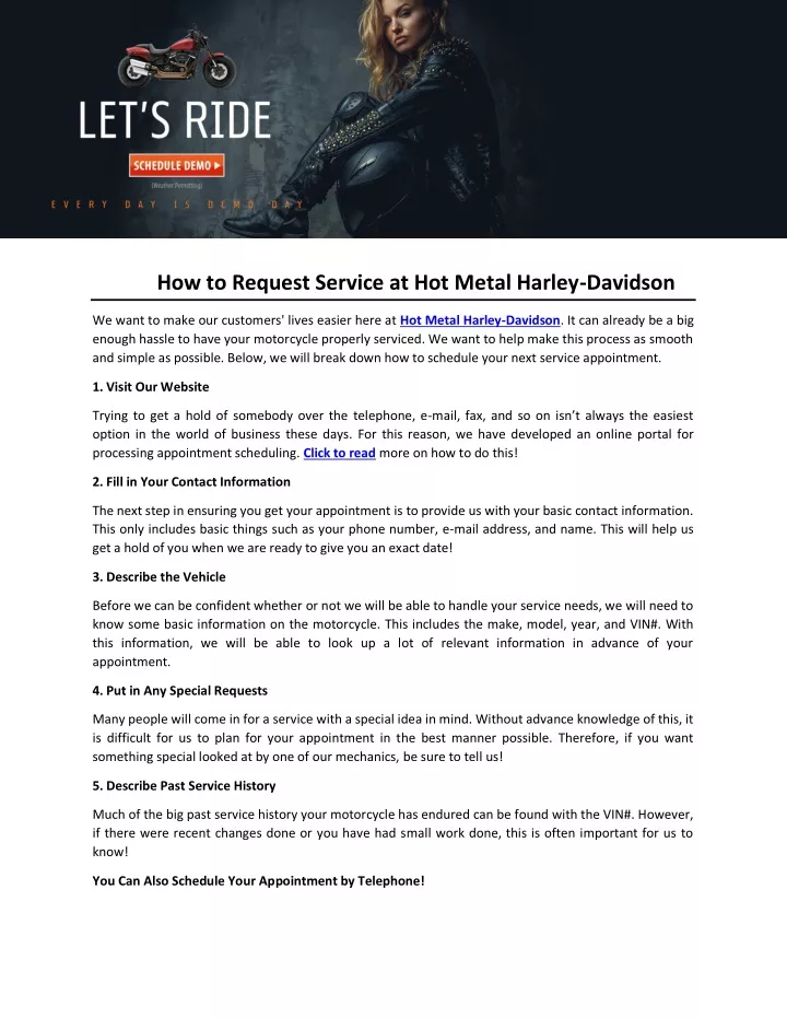 how to request service at hot metal harley