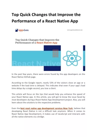 Top Quick Changes that Improve the Performance of a React Native App