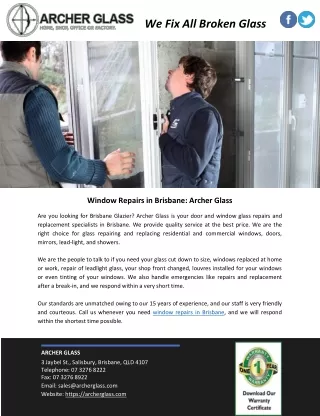 Window Repairs in Brisbane: Archer Glass