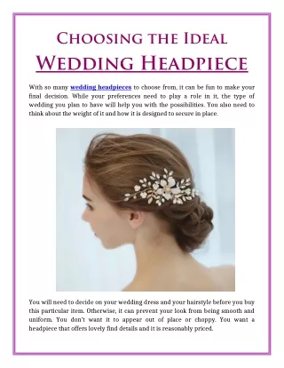 Choosing the Ideal Wedding Headpiece