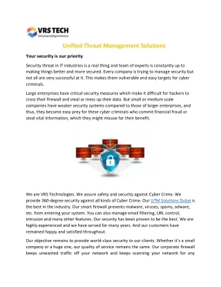 Unified Threat Management Solutions in Dubai