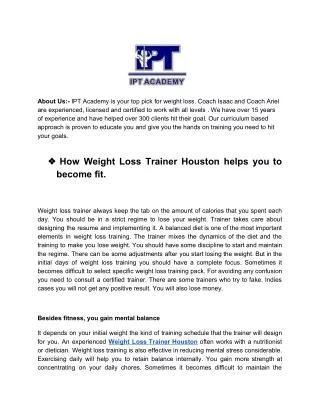 How Weight Loss Trainer Houston helps you to become fit