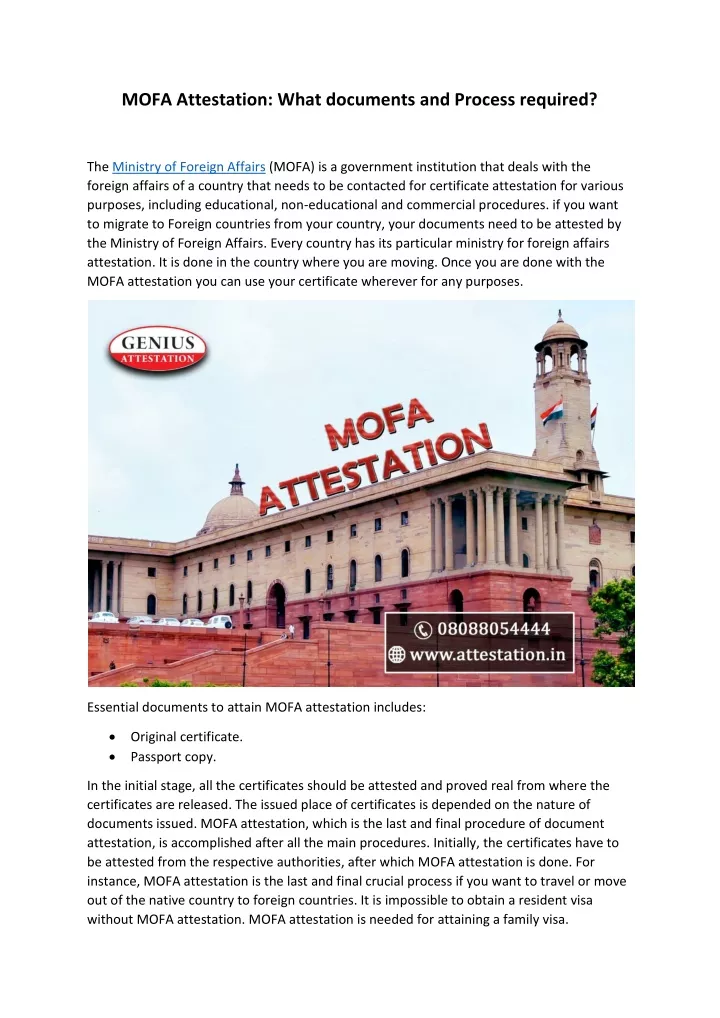 mofa attestation what documents and process