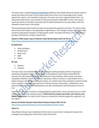 Polyester Polyol Market - Global Industry Analysis Report 2019-2026