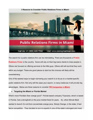 3 Reasons to Consider Public Relations Firms in Miami