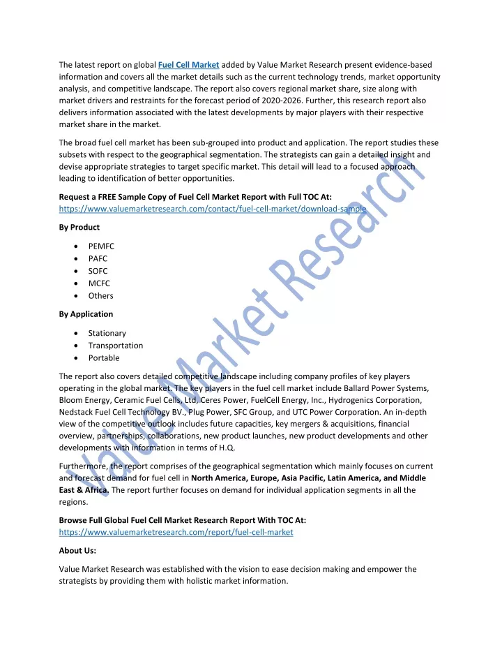 the latest report on global fuel cell market