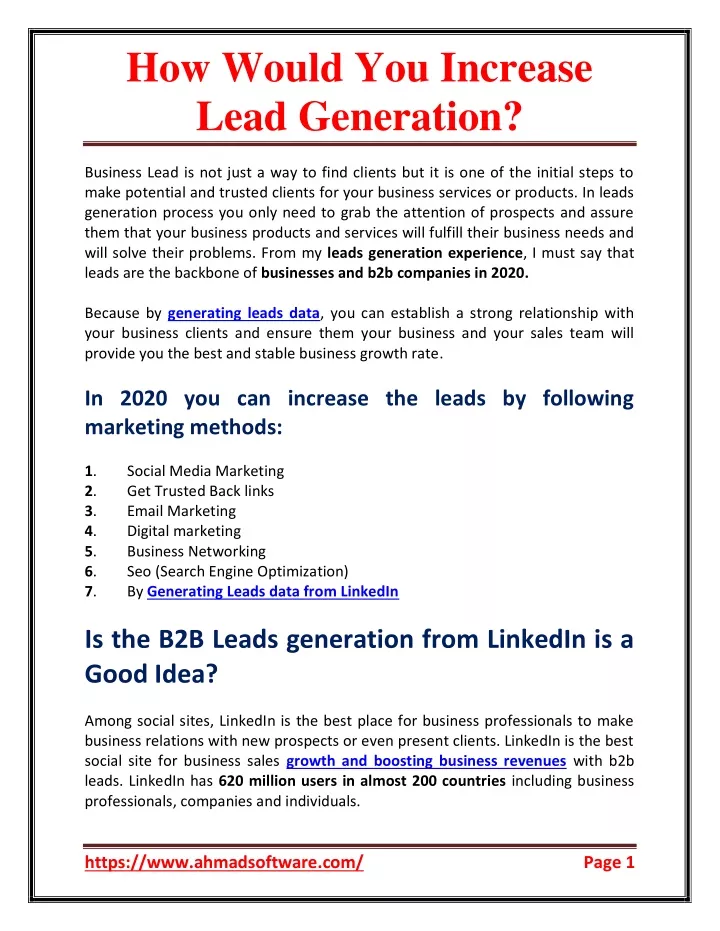 how would you increase lead generation