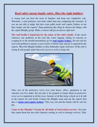 Roof safety means family safety, Hire the right builders