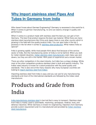 Why Import stainless steel Pipes And Tubes In Germany from India