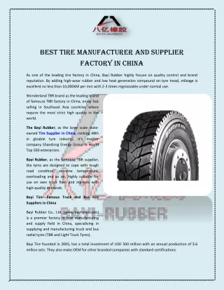 Best Tire Manufacturer and Supplier Factory in China