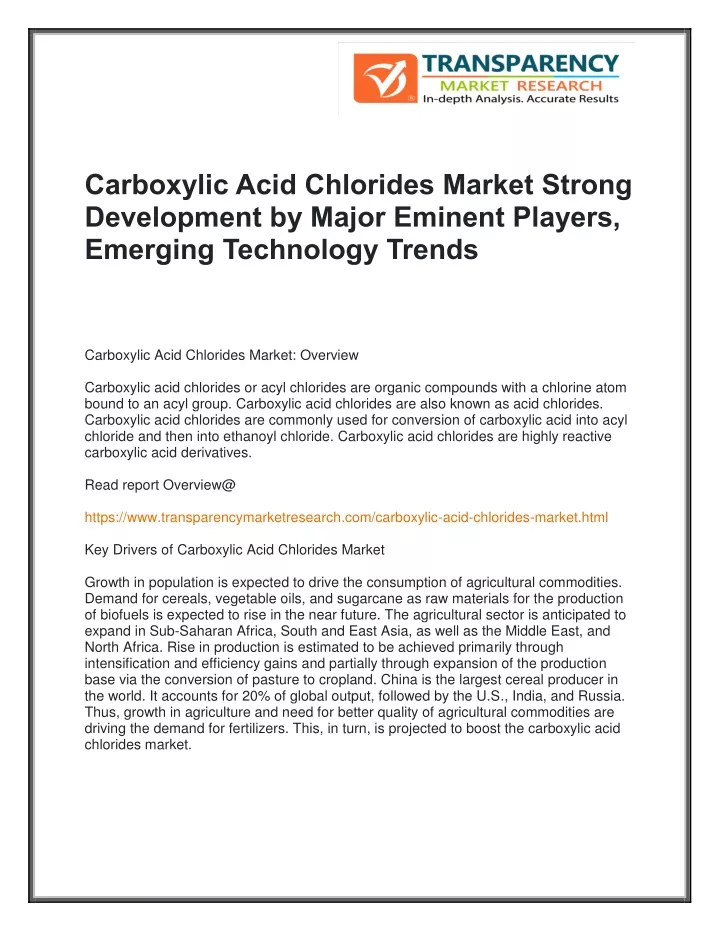 carboxylic acid chlorides market strong