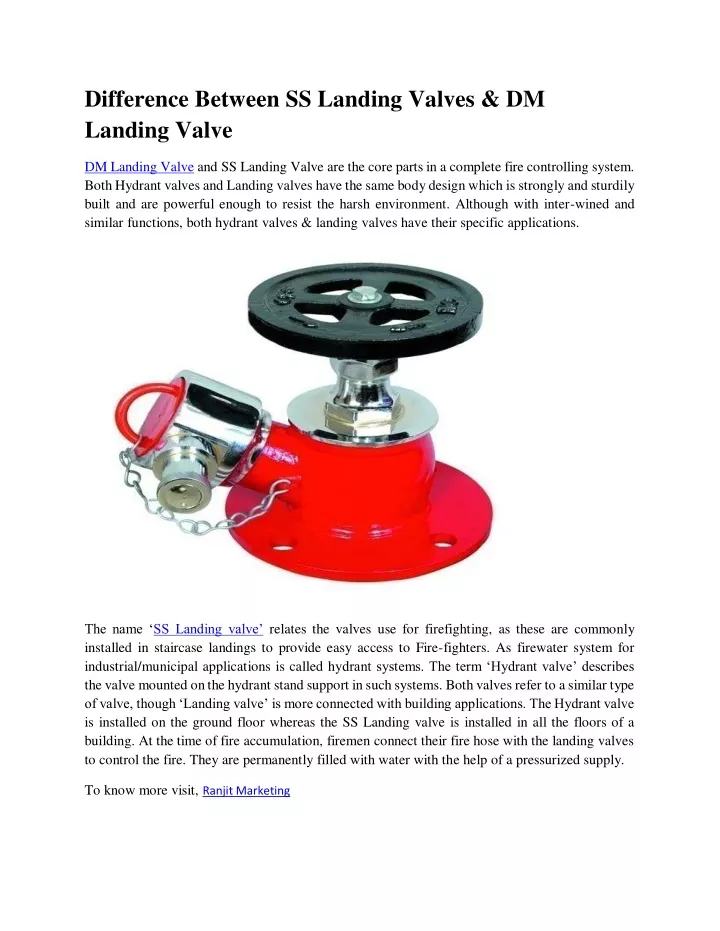 difference between ss landing valves dm landing