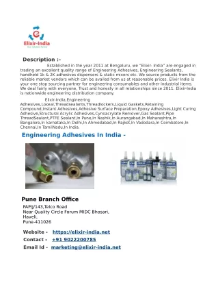 Elixir-India | Engineering Adhesives | Loxeal | In Pune | In India