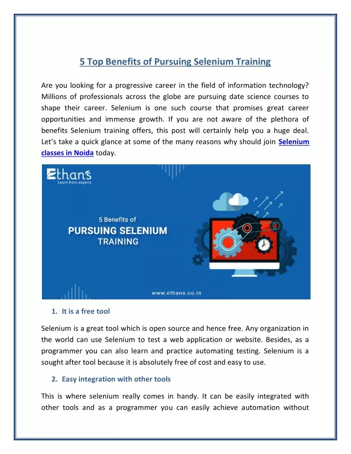 5 top benefits of pursuing selenium training